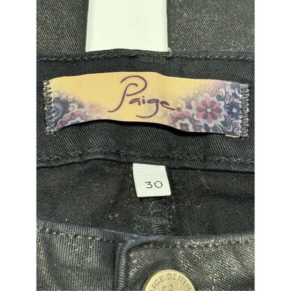 Paige Peg Leg Pandora Black Sheen Coated Jean Size 30 - Picture 6 of 13